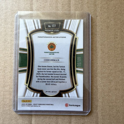 Panini Select EuroLeague Premier Level Cedi Osman card like new, Panathinaikos