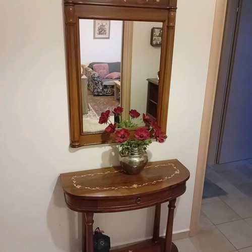 Console and mirror set new, handmade solid Greek walnut