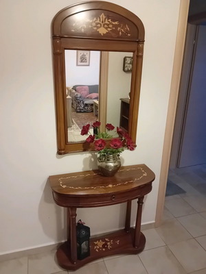 Console and mirror set new, handmade solid Greek walnut
