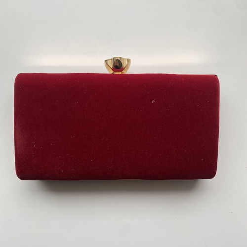 Women's red velvet evening clutch bag like new with gold details