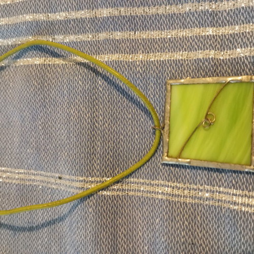 Handmade pendant used with leather cord in lime color