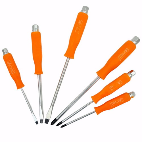 Set of 6 quality pass-through screwdrivers with ergonomic handle