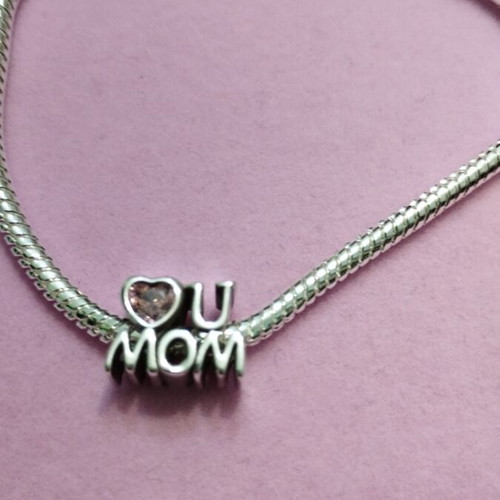 Silver snake bracelet 18 cm with 'I love you mom' charm new