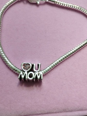 Silver snake bracelet 18 cm with 'I love you mom' charm new