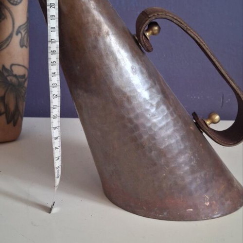 Vintage handmade copper pitcher with leather handle, like new