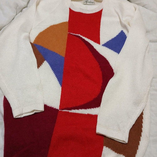 Vintage long ecru sweater with pattern new