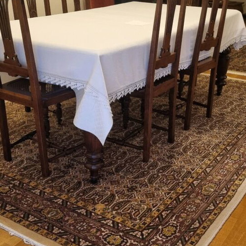 Wool rug authentic used with small patch and missing fringes 3x2.15