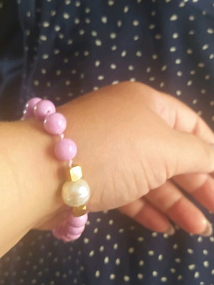 Handmade bracelet with pearl and stainless steel elements, semi-precious stones new
