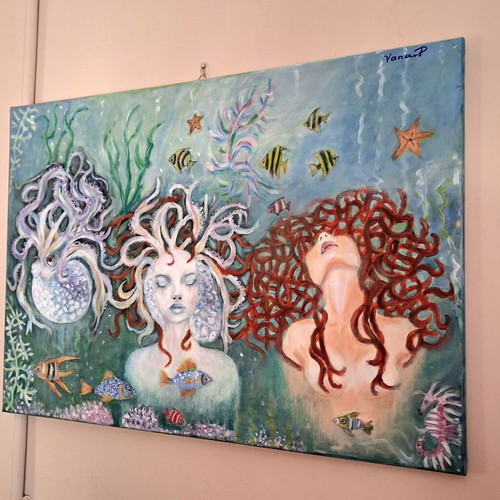 Painting acrylic on canvas new, surreal octopus transformation