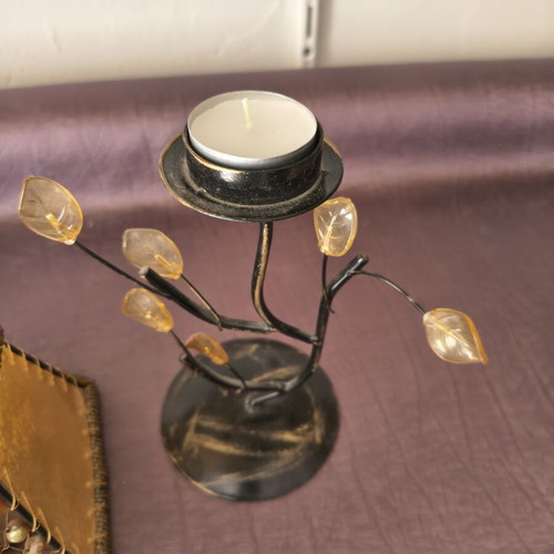 Decorative metal tealight candle holder with shade, 27cm