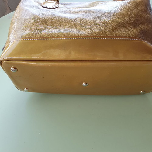 Longchamp patient leather handbag used, yellow and orange