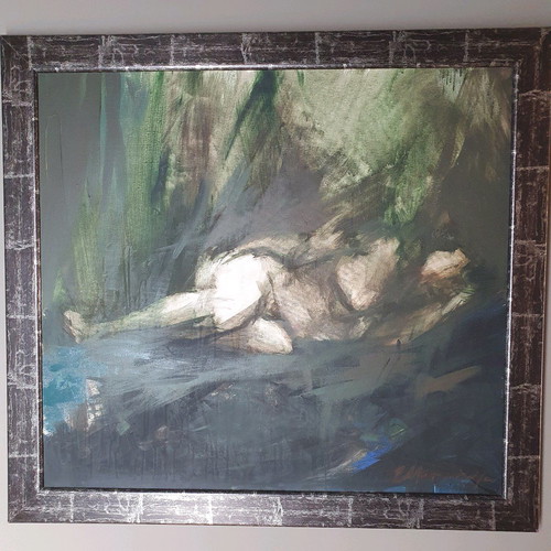 Painting by Eleni Mantzopoulou new with sleeping female figure