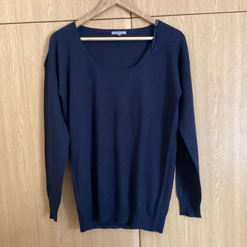 Uterqüe Navy Blue Wool and Silk Blouse Size M like new