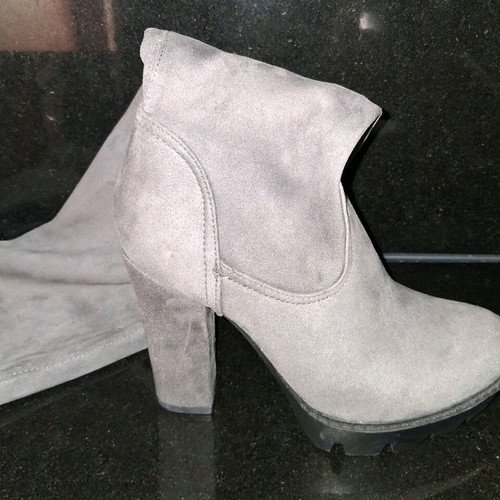 Grey boots size 36 new velour with thick heel