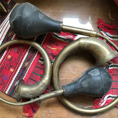 Antique car horns used, brass, 1920-1930