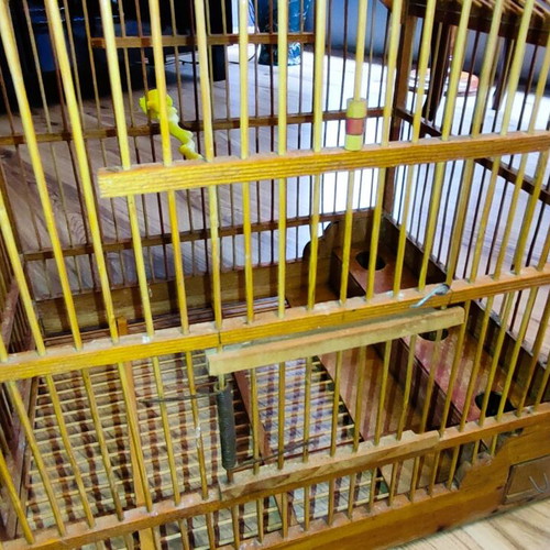 Handmade wooden birdcage for canaries used, vintage style