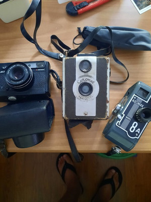 Vintage camera collection used for repair or decoration