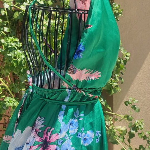 Floral long dress satin texture one size new