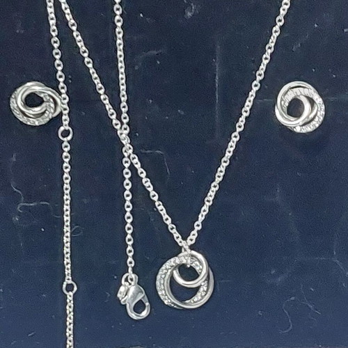 Pandora necklace and earrings set new, white and silver, zircon design