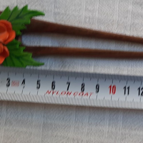 Vintage wooden hairpin with leather flower, like new