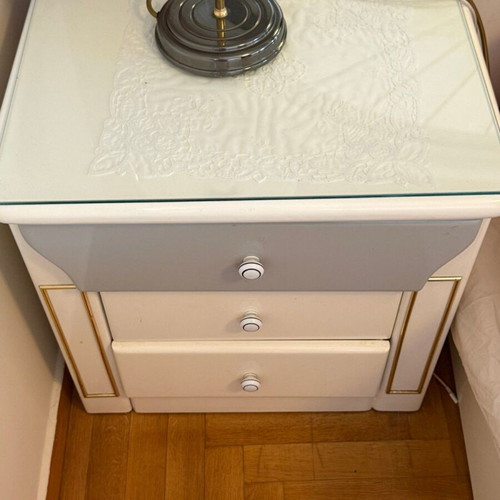 Bedroom set wood lacquer with hidden lighting used, white gray