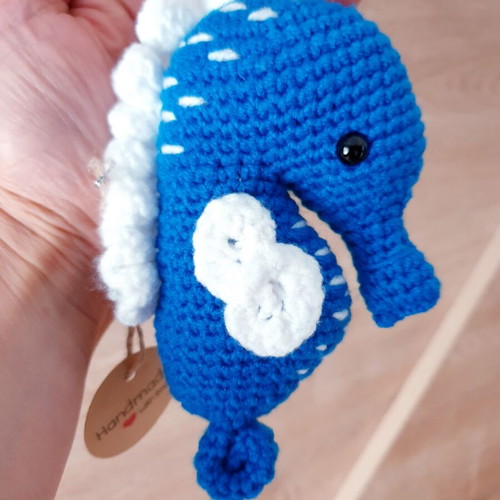 Seahorse Crochet Charm Keychain Blue New