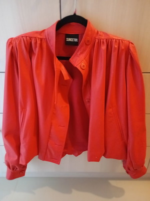 SunsetGo! leather eco jacket like new, bright red, accentuated shoulders