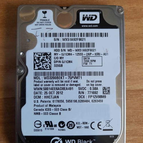 Western Digital 320GB 7,200rpm SATA2 2.5" used