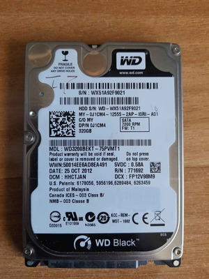 Western Digital 320GB 7.200rpm SATA2 2,5" μεταχειρισμένο