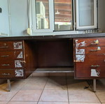 1970 Varagkis large executive desk, dark wood veneer