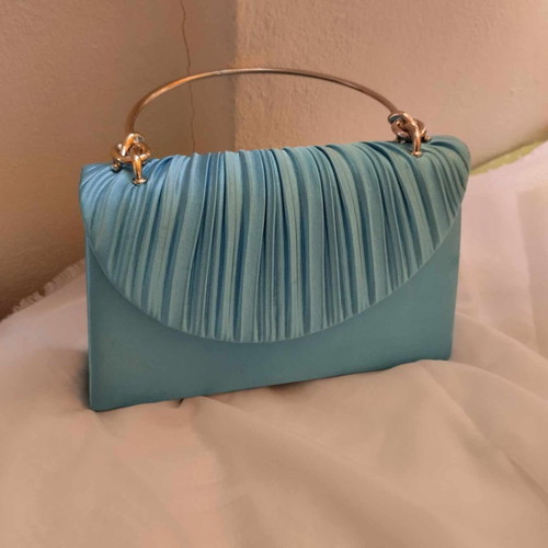 Satin evening bag new in turquoise petrol color
