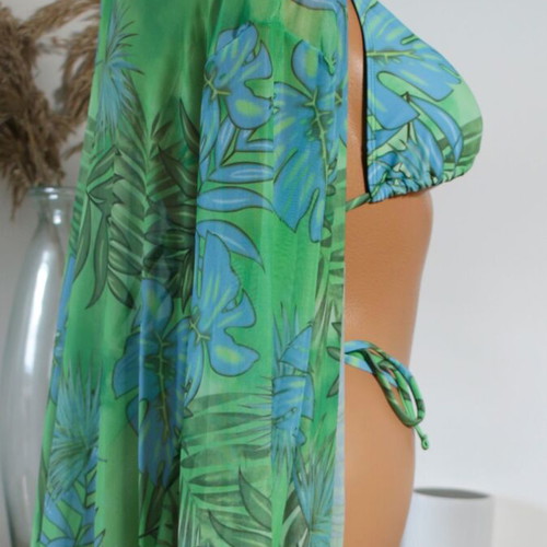 Beachwear bikini with kimono new, tropical green pattern