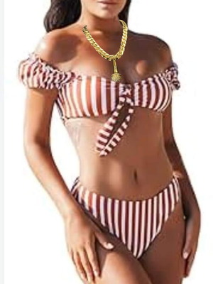 Striped swimsuit like new, size M missing ribbon