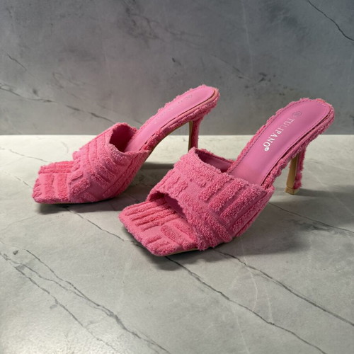Barbie Pink Terry Towelling Square-Toe Heeled Mules Size 38 New
