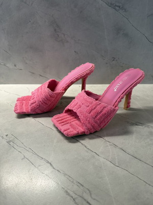 Barbie Pink Terry Towelling Square-Toe Heeled Mules Size 38 New