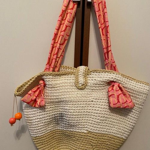 Handmade shoulder bag used, beige and red