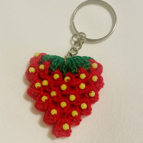 Handmade Strawberry Embroidered Keychain new