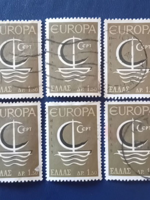 1966 Europa Ελληνικά γραμματόσημα μεταχειρισμένα, σετ 6