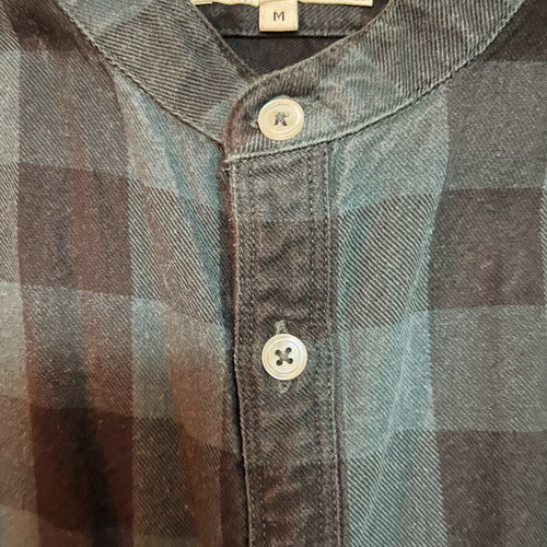 River Island men's checked shirt medium used, black green Mao collarless