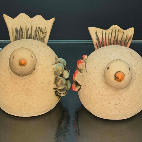 Handmade ceramic doves by ΜΑΡΙΑΣ ΛΙΟΥΓΚΑ, set of two, like new