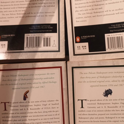 The Pelican Shakespeare book series used, 8 foreign language books