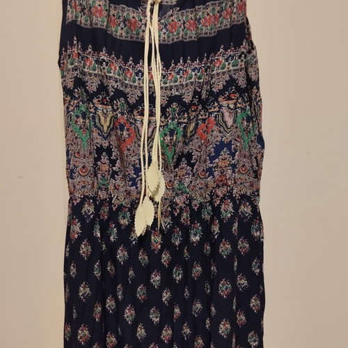 Summer dress large with elastic under bust and cord straps used, multicolor
