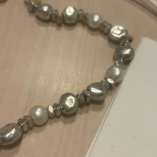 Chain with freshwater pearls new, COS, brass, white and silver