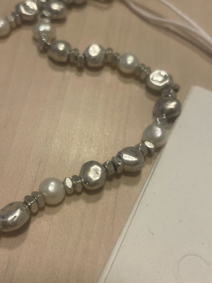 Chain with freshwater pearls new, COS, brass, white and silver