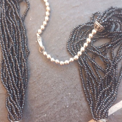 Vintage Statement Boho Necklace with Orange Resin Beads and Multistrand Seed Beads like new