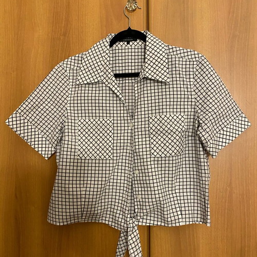 Jaeger of England checked crop shirt with tie new, black and white
