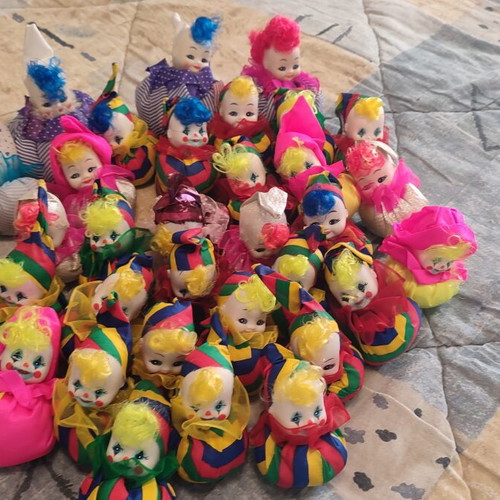 Handmade vintage clown dolls set of 40 from the 1990s