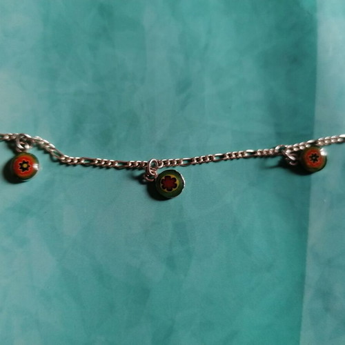 Silver 925 anklet with Figaro chain and colorful charms new