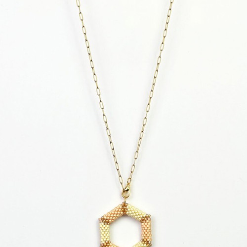 Delicate beige necklace with hexagonal pendant custom made