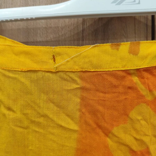 Vintage viscose pareo wrap skirt used, yellow orange tribal print